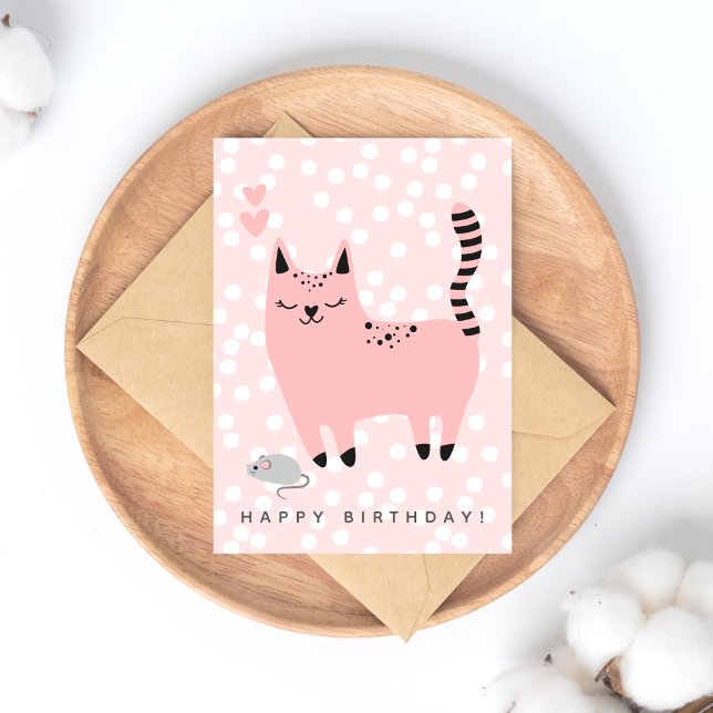 Cute Pink Cat Kids Birthday Postcard (Creator Uploaded)