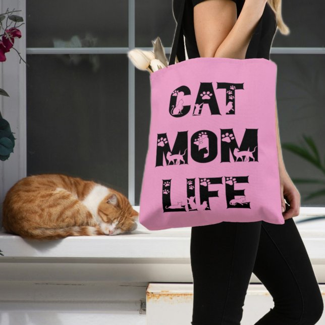 Cute Pink Cat Mum Life Modern Chic Mother's Day Tote Bag (Creator Uploaded)