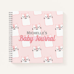 Cute Pink Cat Pattern Personalised Baby Girl Notebook