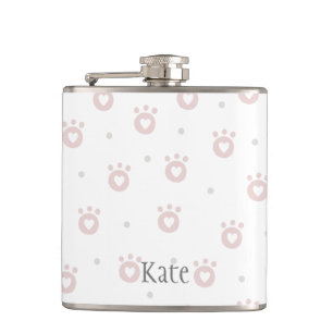 Cute Pink Cat Paws with Hearts Personalised Hip Flask