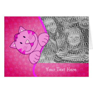 Cute Pink Cat Personalised Photo Card