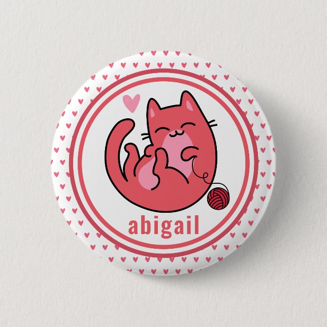 Cute Pink Cat | Personalized Kids 6 Cm Round Badge (Front)