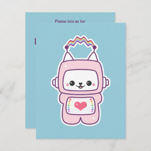 Cute Pink Cat Robot Birthday Party Invitations