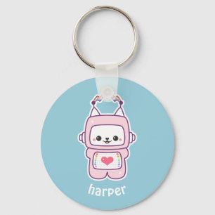 Cute Pink Cat Robot Key Ring