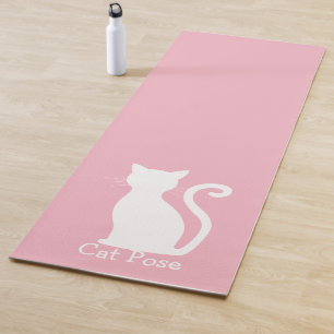 Cute Pink Cat Silhouette Modern Yoga Mat