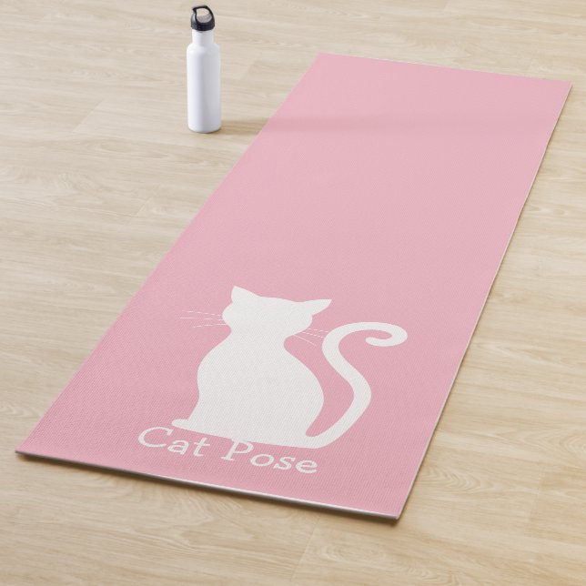 Cute Pink Cat Silhouette Modern Yoga Mat (In Situ)