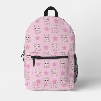 Cute pink cat star printed backpack
