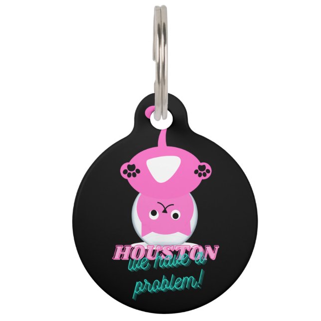 Cute Pink Cat Stuck In Fishbowl Pet Tag (Front)