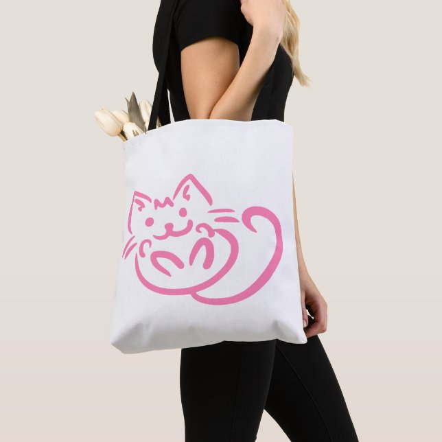 Cute Pink Cat Tote Bag (Close Up)