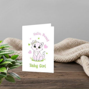 Cute Pink Cat Welcome Baby Card