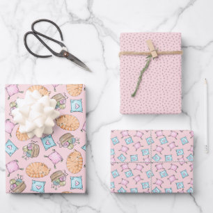 Cute Pink Cat Wrapping Paper Sheet