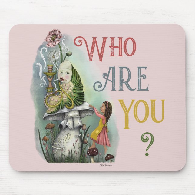 Cute Pink Caterpillar in Alice in Wonderland Art Mouse Mat (Front)