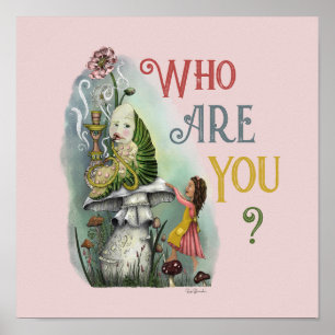 Cute Pink Caterpillar in Alice in Wonderland Art Poster