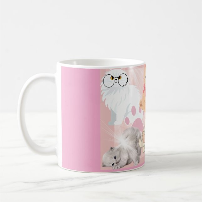 Cute Pink Cats Ceramic Mug | Adorable Fluffy Cat C (Left)