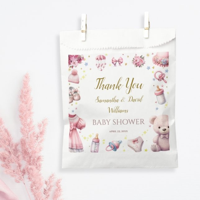 Cute Pink Cheerful Baby Shower Floral Design   Favour Bags (Creator Uploaded)