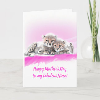 Cute Pink Cheetah Cubs Fabulous Niece Mother's Day Card