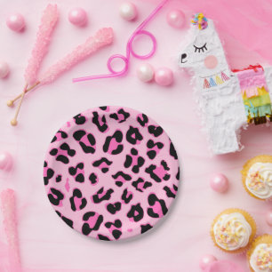 Cute pink cheetah skin print party paper plate