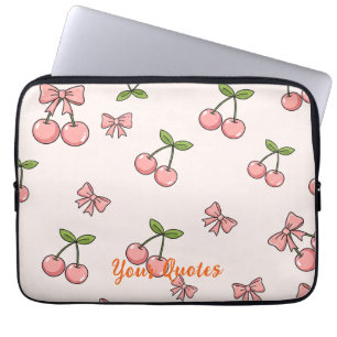 Cute Pink Cherries & Bows Seamless Pattern Laptop Sleeve