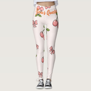 Cute Pink Cherries & Bows Seamless Pattern Leggings