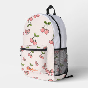Cute Pink Cherries & Bows Seamless Pattern Printed Backpack