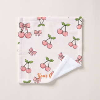 Cute Pink Cherries & Bows Seamless Pattern Wash Cloth