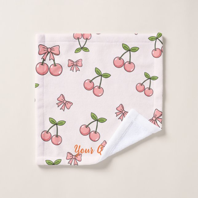 Cute Pink Cherries & Bows Seamless Pattern Wash Cloth (Wash Cloth)