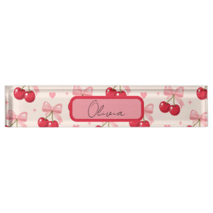 Cute Pink Cherry Bow Coquette Back to School 2027 Nameplate