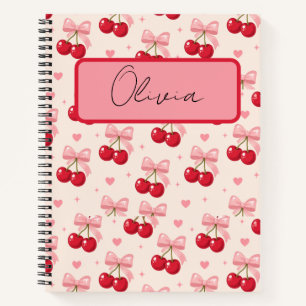 Cute Pink Cherry Bow Coquette Back to School 2027 Notebook