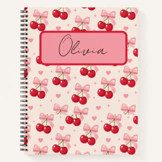Cute Pink Cherry Bow Coquette Back to School 2027 Notebook