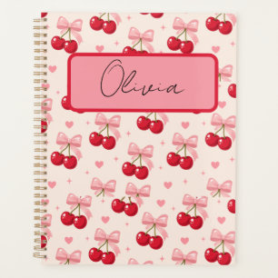 Cute Pink Cherry Bow Coquette Back to School 2027 Planner