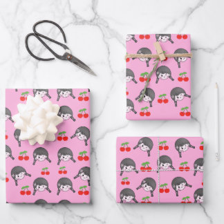 Cute pink cherry Girl Wrapping Paper Sheet