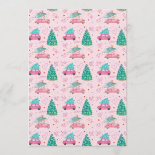 Cute Pink Christmas Car Tree Seamless Pattern Invitation
