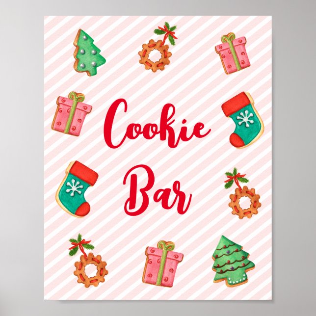 Cute Pink Christmas Cookie Bar Sign (Front)
