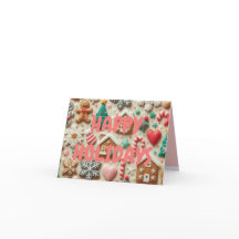 Cute Pink Christmas Cookie Card for the Girlies