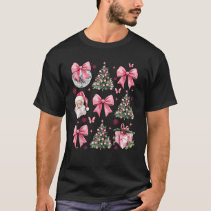 Cute Pink Christmas Coquette Bow Santa Claus Chris T-Shirt