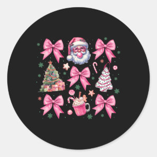 Cute Pink Christmas Coquette Bow Santa Hot Cocoa G Classic Round Sticker