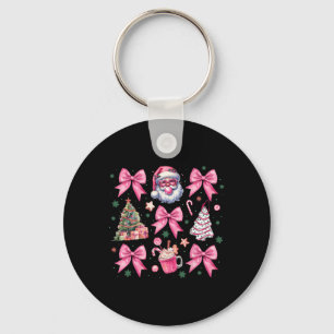 Cute Pink Christmas Coquette Bow Santa Hot Cocoa G Key Ring
