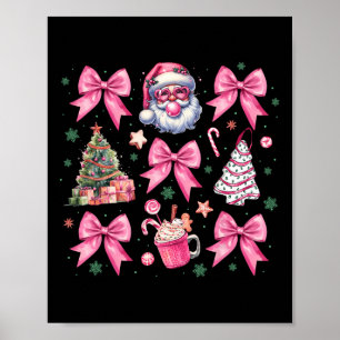Cute Pink Christmas Coquette Bow Santa Hot Cocoa G Poster