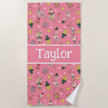 Cute Pink Christmas Flamingo and Pineapple Pattern Beach Towel<br><div class="desc">Dive into the whimsical world of holiday cheer with our delightful pink surface pattern! This enchanting design features flamboyant flamingos dressed in festive Christmas hats, adorned with twinkling lights and shimmering tinsel. Scattered among the flamingos, you’ll find playful pineapples, charming presents, and sweet candy canes, all adding to the joyful...</div>