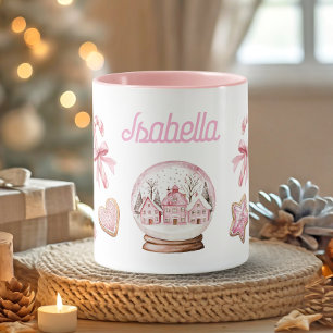 Cute Pink Christmas gingerbread Cookies Name Mug