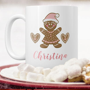 Cute Pink Christmas Gingerbread Girl Mug