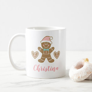 Cute Pink Christmas Gingerbread Man Mug