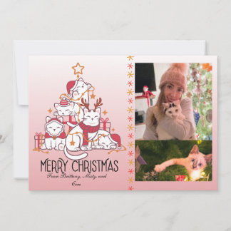 Cute Pink Christmas Kitties Holiday Card
