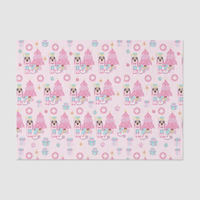 Cute Pink Christmas Nutcracker Ballet Tissue Paper (Front)