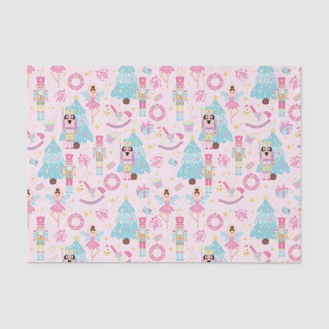 Cute Pink Christmas Nutcracker Ballet Tissue Paper (Front)