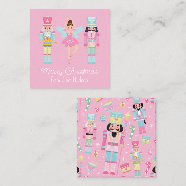 Cute Pink Christmas Nutcracker Card (Front/Back)