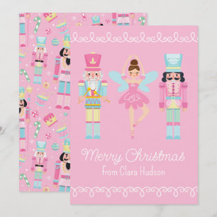 Cute Pink Christmas Nutcracker Holiday Card