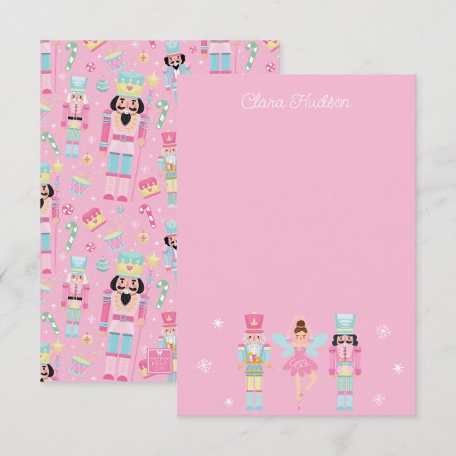 Cute Pink Christmas Nutcracker Personalised Thank You Card (Front/Back)