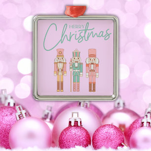 Cute Pink Christmas Nutcrackers on Pink Metal Tree Decoration