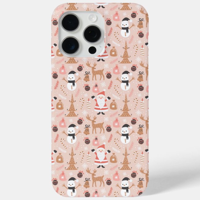 Cute Pink Christmas Pattern with Santa Case-Mate iPhone Case (Back)